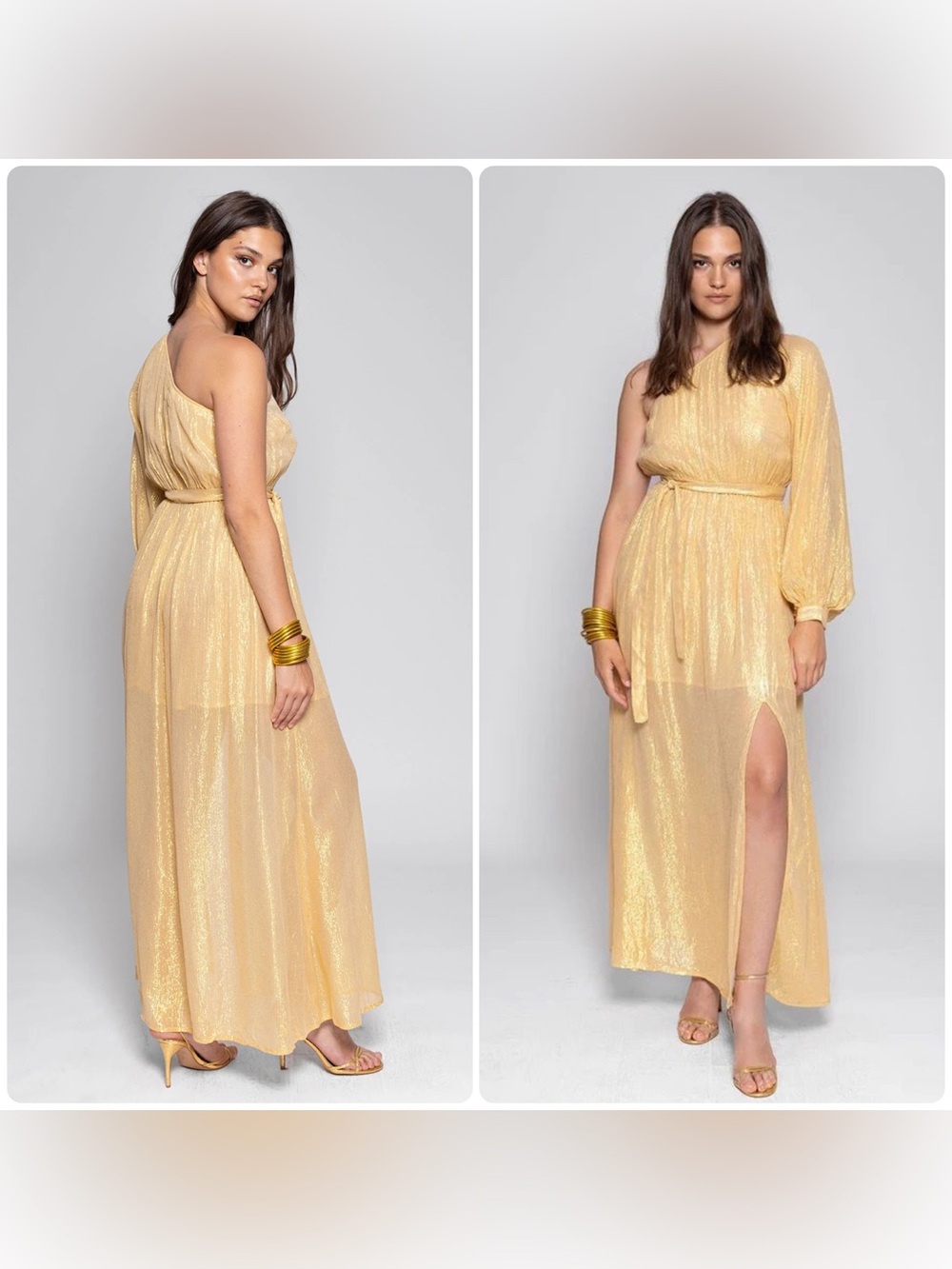 New! Sundress Doris Belted One-Shoulder Shimmer Midi Dress in Gold 🌟 Small Tall